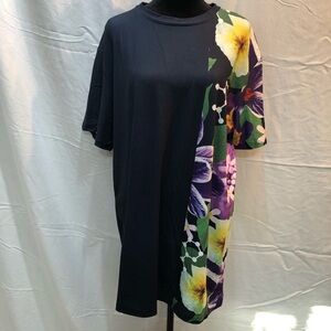 Black and Purple Short Sleeve Tee with Asymmetrical Design